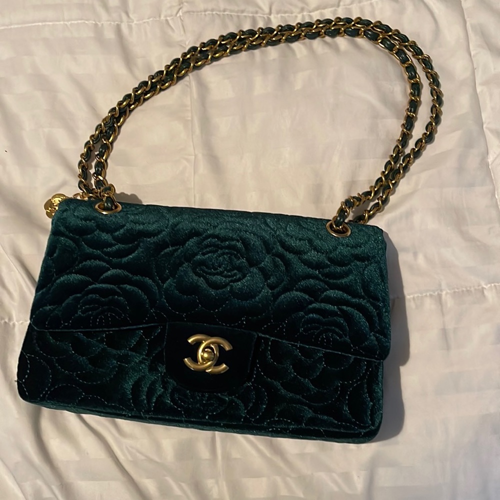 Green quilted designer inspired bag